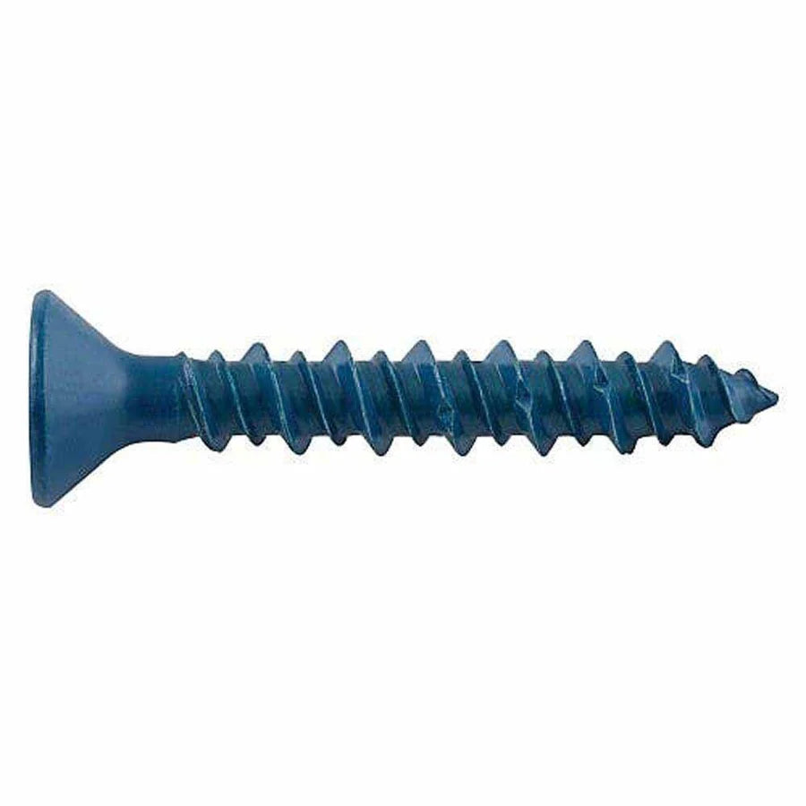 Dewalt 1/4" x 3-3/4" UltraCon+ Concrete Screw Anchors, Star Flat Head, Gimlet Point, #3 Drive Size, 3/16" Drill Bit Size, Blue Stalgard Coating