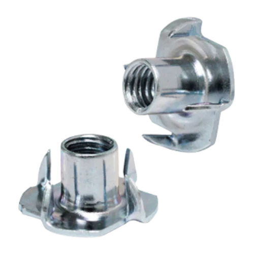 Two metal flange nuts on a white background