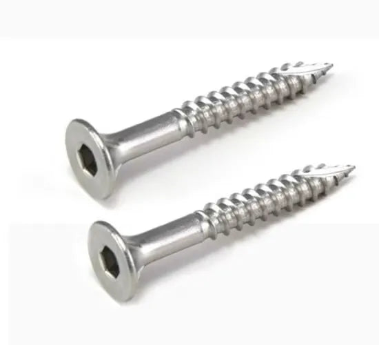 Two metal screws on a white background