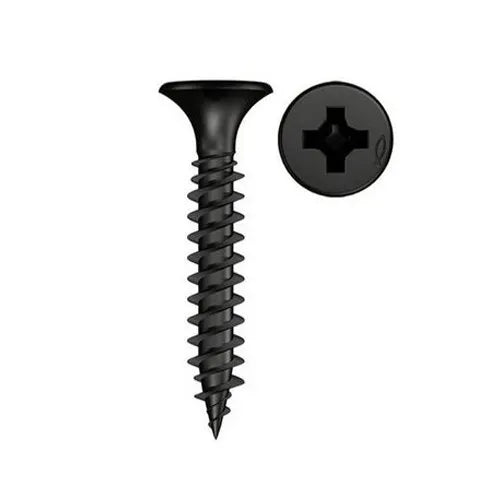 Black screw with a star drive on a white background