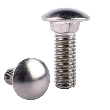Two carriage bolts with dome heads on a white background