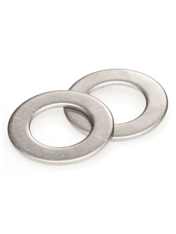 Two stainless steel washers on a white background