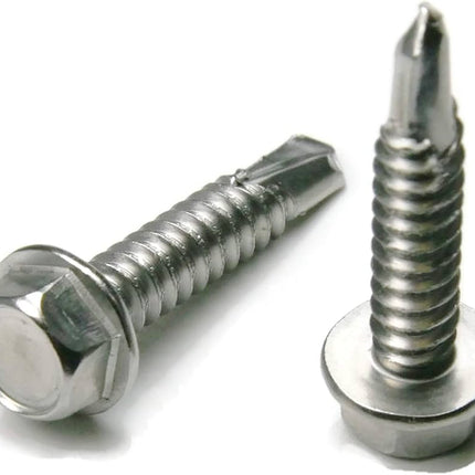 Two metal screws on a white background