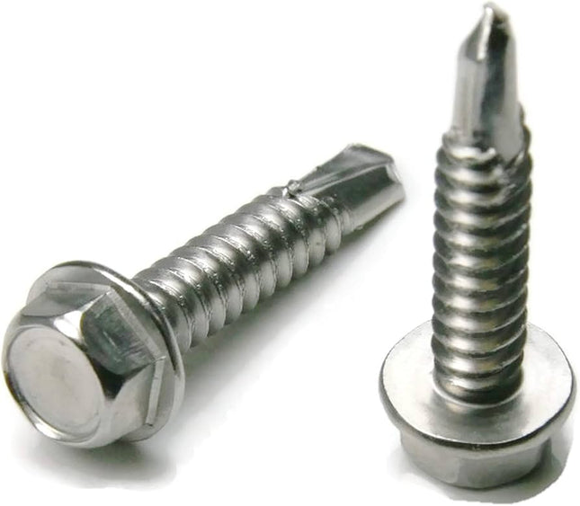 Two metal screws on a white background