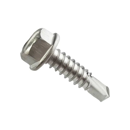 Metal screw with hex head on a white background