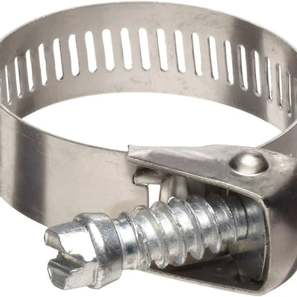 Metal hose clamp on a white background