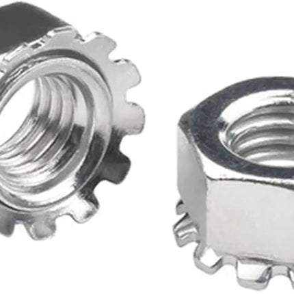 Two metal hex nuts on a white background