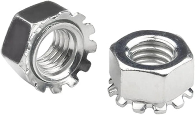Two metal hex nuts on a white background