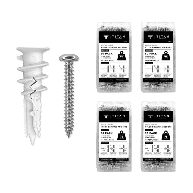 200-Pack Self-Drilling Reinforced Nylon Drywall Anchors with Screws