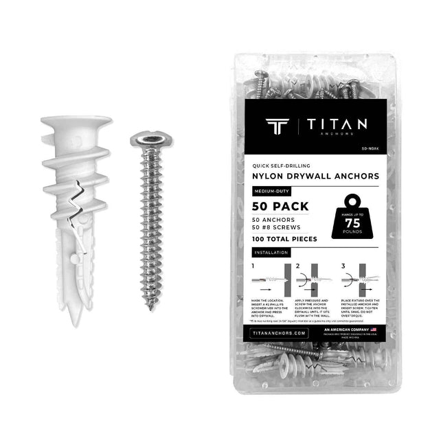 50-Pack Self-Drilling Reinforced Nylon Drywall Anchors with Screws