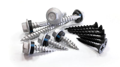 Collection of screws with different designs on a white background