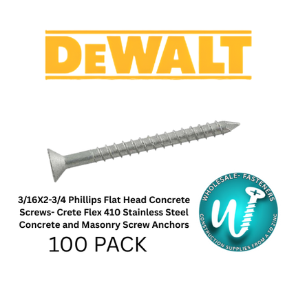 DeWalt concrete screw with product details on a white background