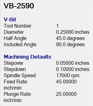 Technical specifications of a V-Bit tool on a white background