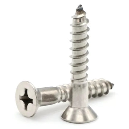 Three metal screws on a white background
