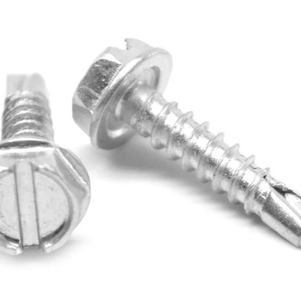 #10X1-1/4 Slotted Indented Hex Washer Head Type A Self-Tapping Screws-500 Pack - Wholesale-Fasteners