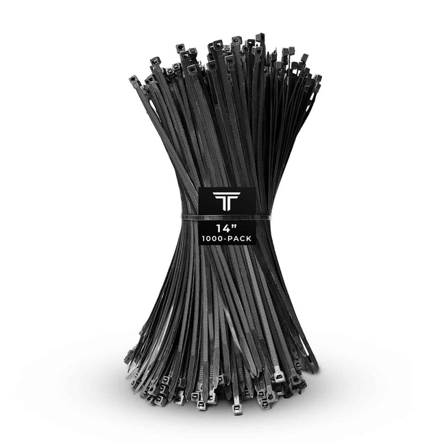 1000-Pack Premium 14-inch Black Nylon Zip Ties (60 Lbs. Tensile Strength / UV Resistant)