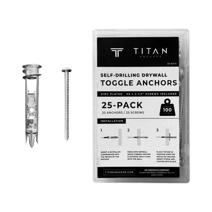 Self-Drilling Toggle Anchors with #8 x 2-1/2" Screws