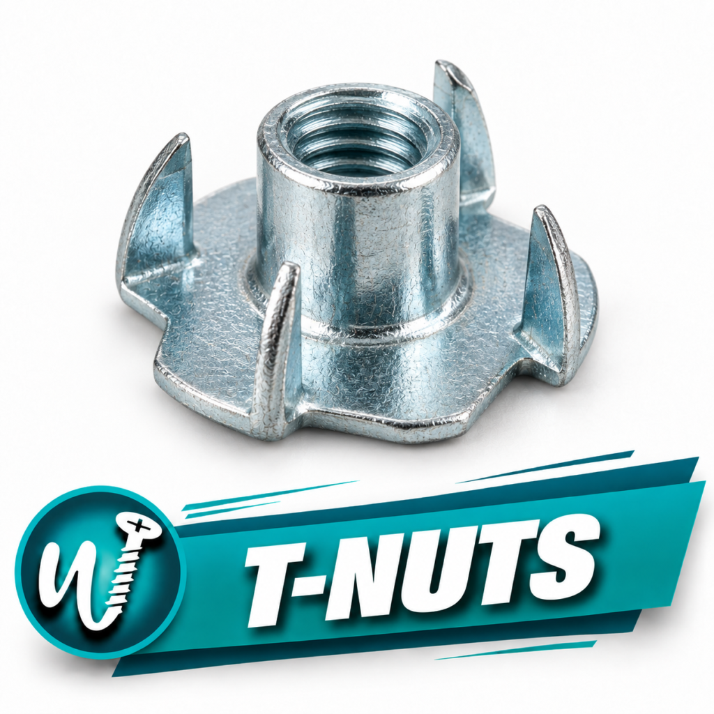 1/4-20 x 3/8 in. Barrel Length 4-Prong T-Nut, 18-8 Stainless Steel — Pack of 25
